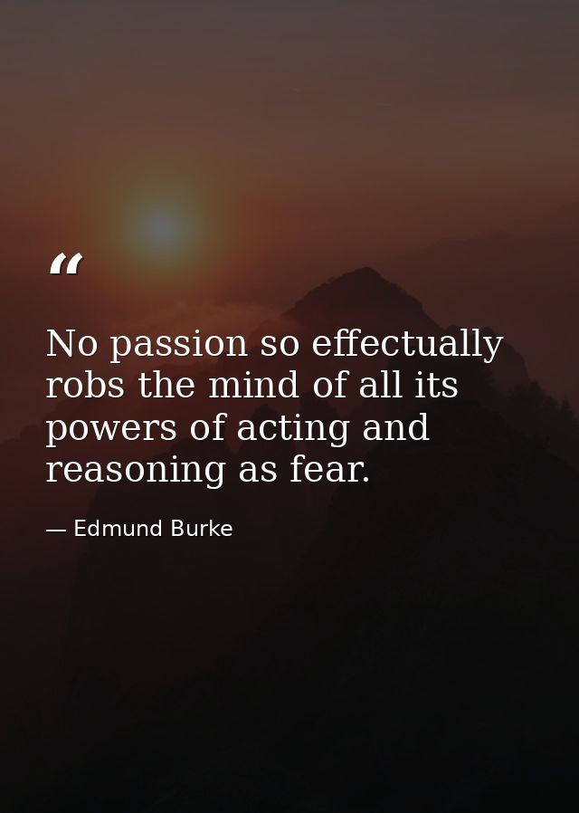 No passion so effectually robs the mind of all its powers of acting and reasoning as fear. — Edmund Burke