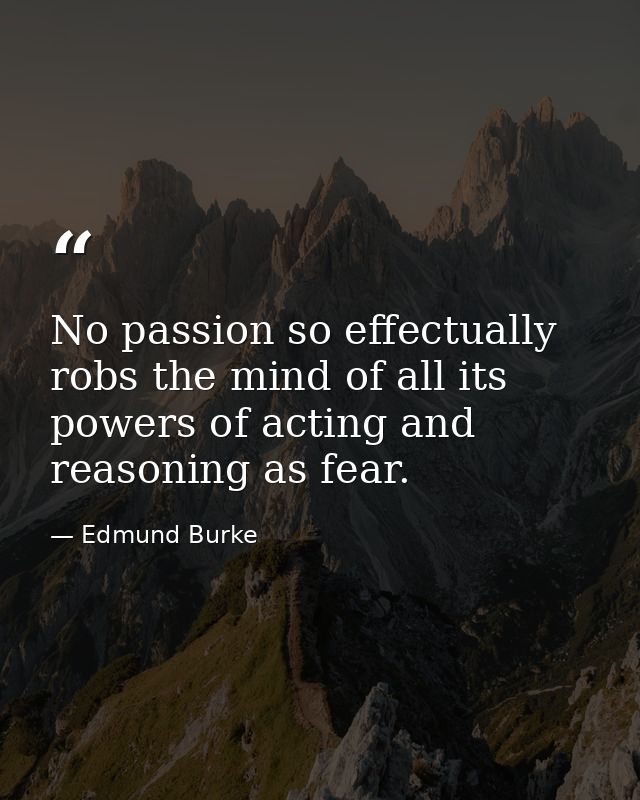 No passion so effectually robs the mind of all its powers of acting and reasoning as fear. — Edmund Burke