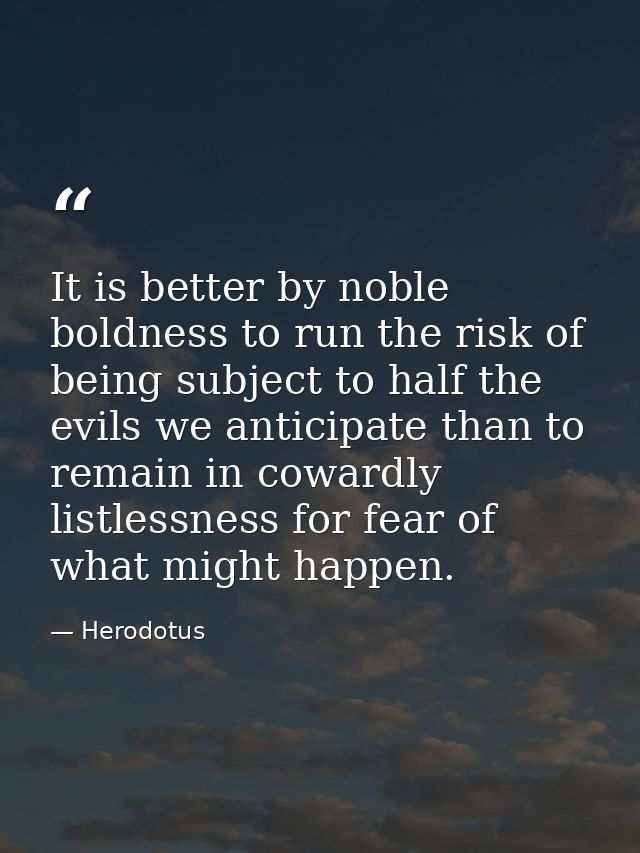 It is better by noble boldness to run the risk of being subject to half the evils we anticipate than to remain in coward — Herodotus