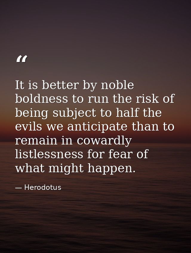 It is better by noble boldness to run the risk of being subject to half the evils we anticipate than to remain in coward — Herodotus