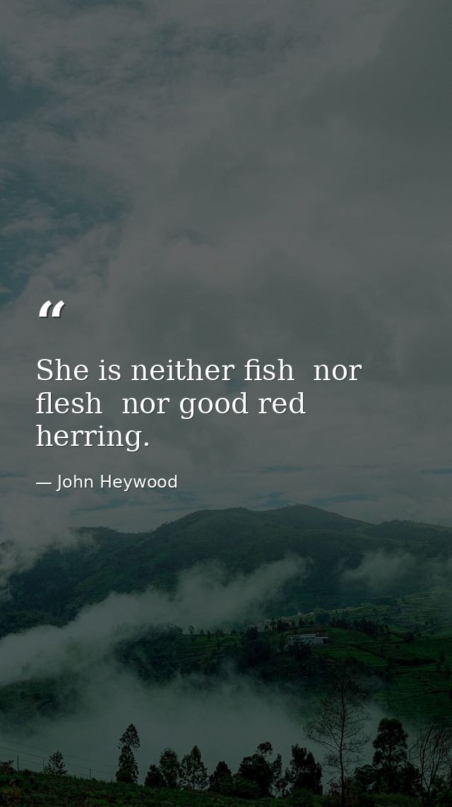 She is neither fish  nor flesh  nor good red herring. — John Heywood