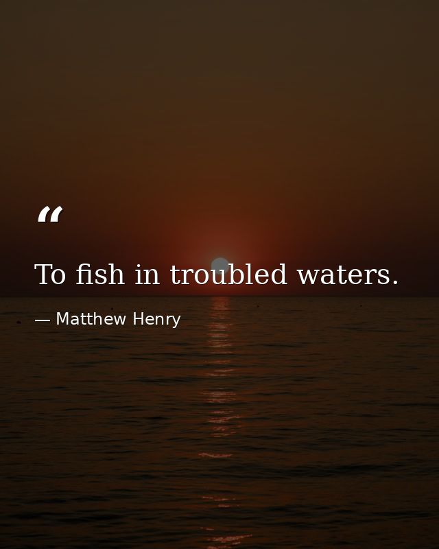To fish in troubled waters. — Matthew Henry