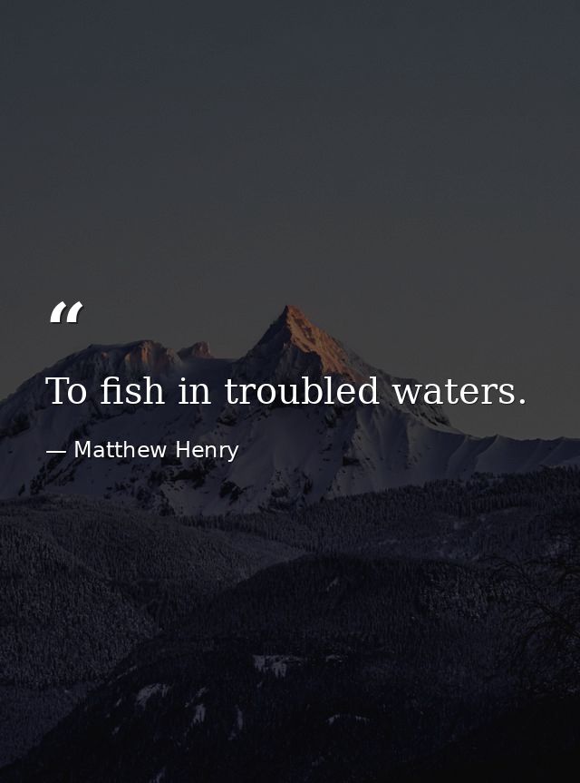 To fish in troubled waters. — Matthew Henry