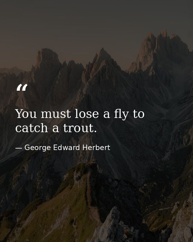You must lose a fly to catch a trout. — George Edward Herbert