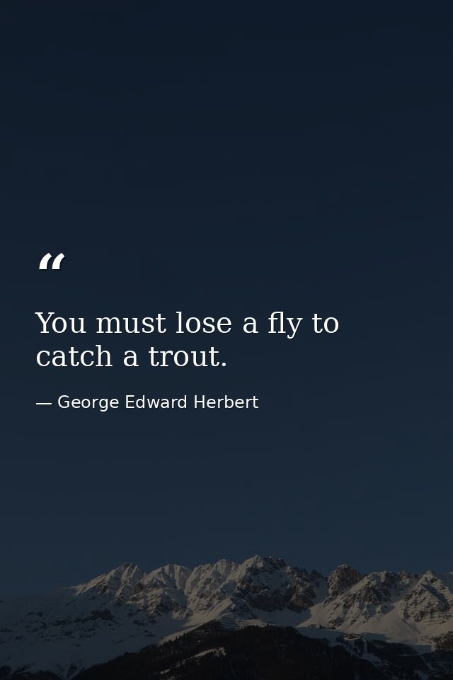You must lose a fly to catch a trout. — George Edward Herbert