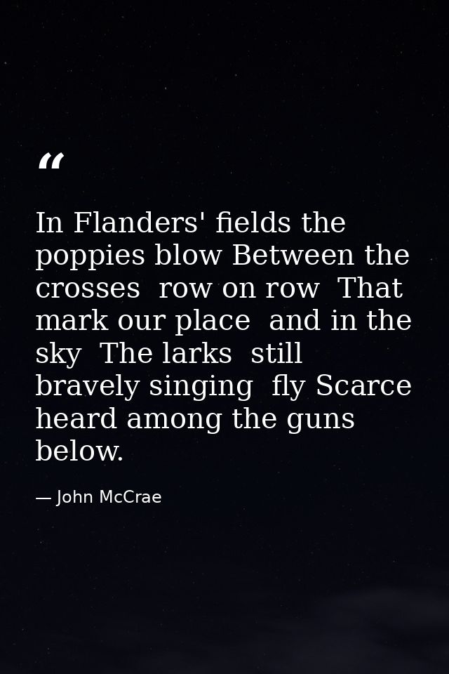 In Flanders' fields the poppies blow Between the crosses  row on row  That mark our place  and in the sky  The larks  st — John McCrae
