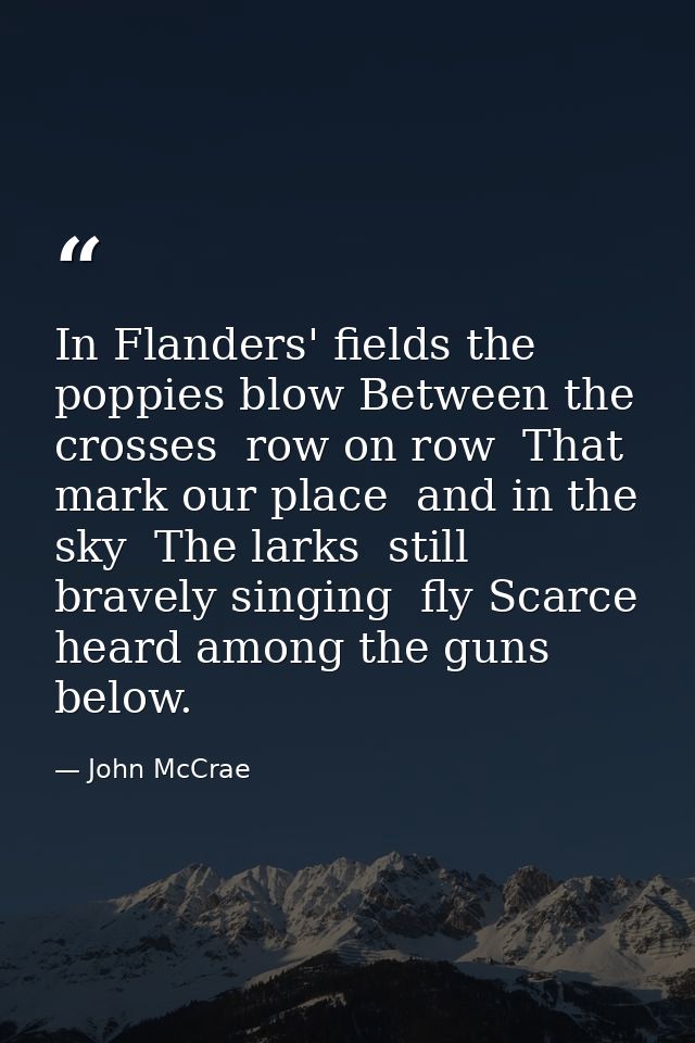 In Flanders' fields the poppies blow Between the crosses  row on row  That mark our place  and in the sky  The larks  st — John McCrae