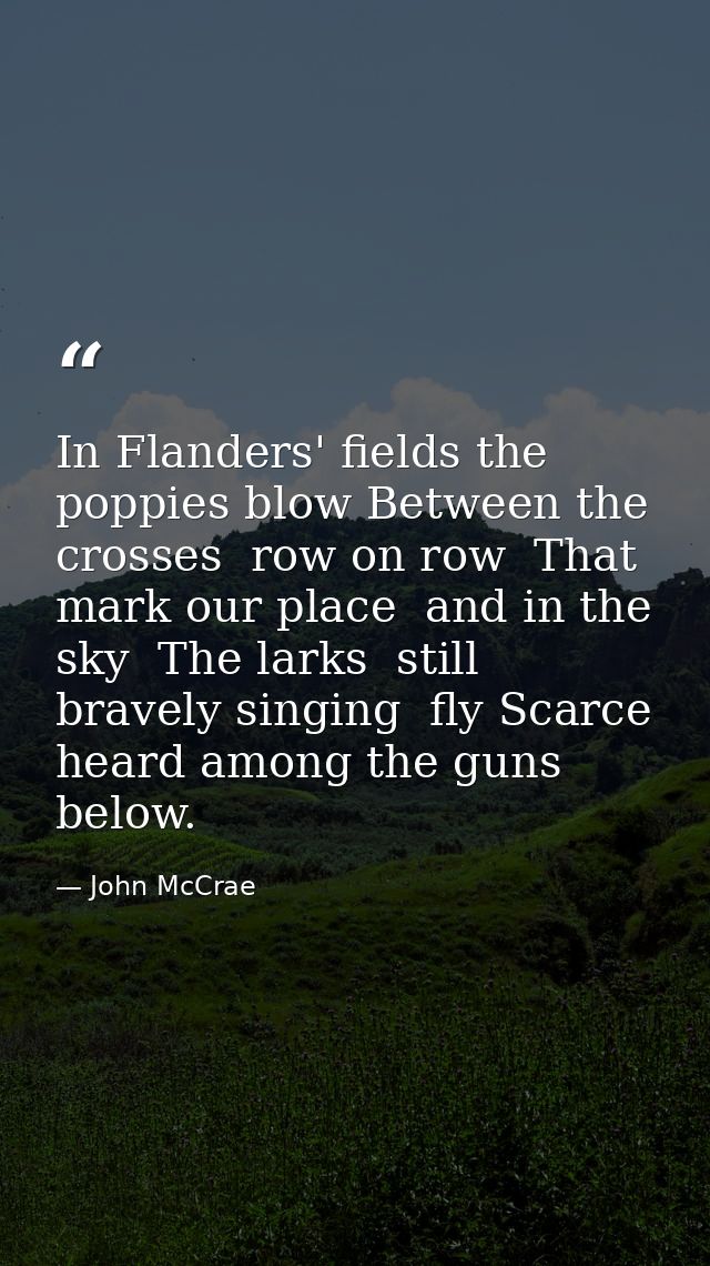 In Flanders' fields the poppies blow Between the crosses  row on row  That mark our place  and in the sky  The larks  st — John McCrae
