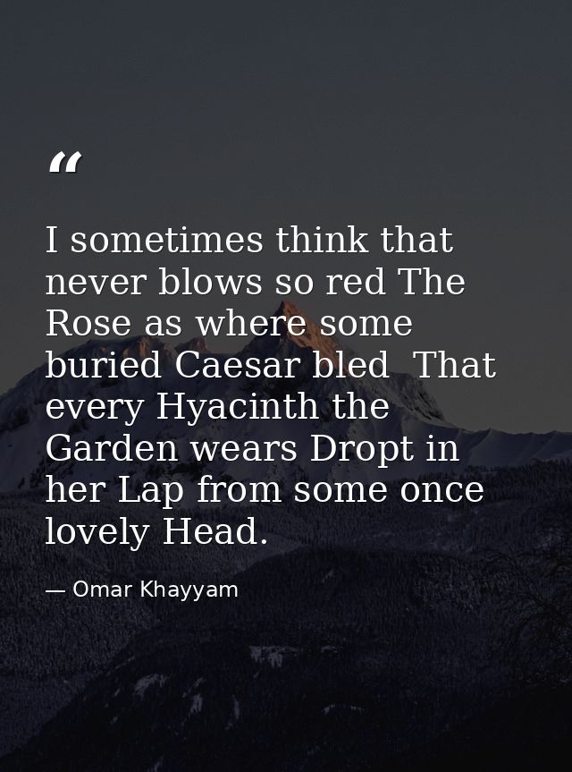 I sometimes think that never blows so red The Rose as where some buried Caesar bled  That every Hyacinth the Garden wear — Omar Khayyam