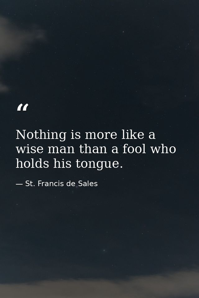 Nothing is more like a wise man than a fool who holds his tongue. — St. Francis de Sales