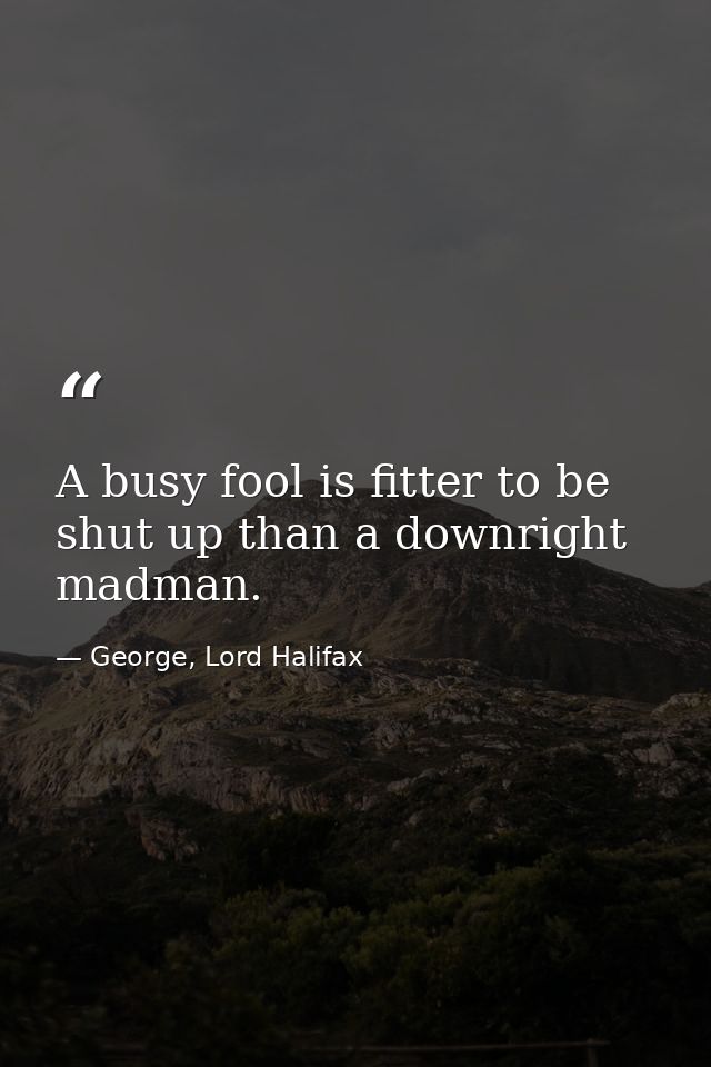 A busy fool is fitter to be shut up than a downright madman. — George, Lord Halifax