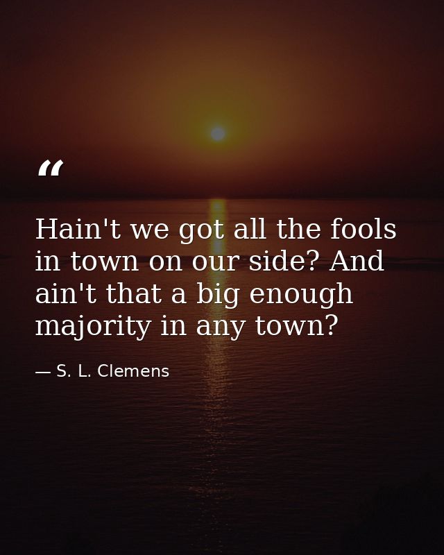 Hain't we got all the fools in town on our side? And ain't that a big enough majority in any town? — S. L. Clemens