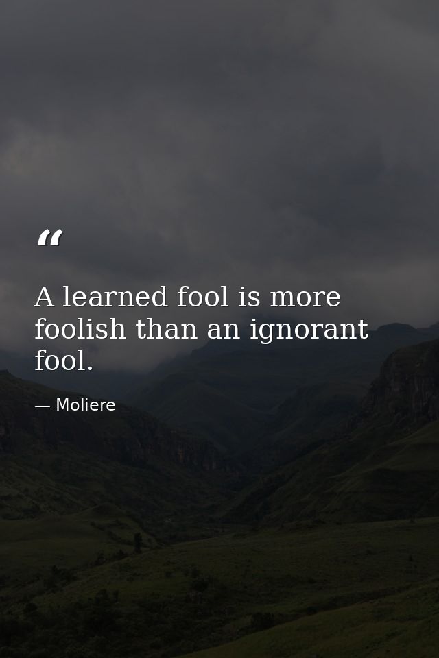 A learned fool is more foolish than an ignorant fool. — Moliere