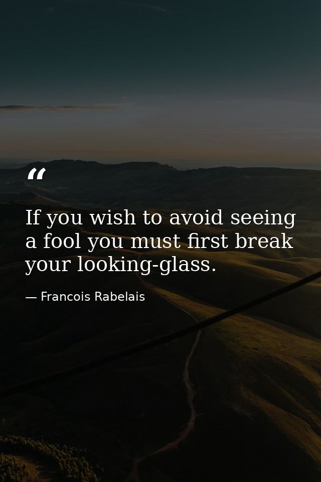 If you wish to avoid seeing a fool you must first break your looking-glass. — Francois Rabelais