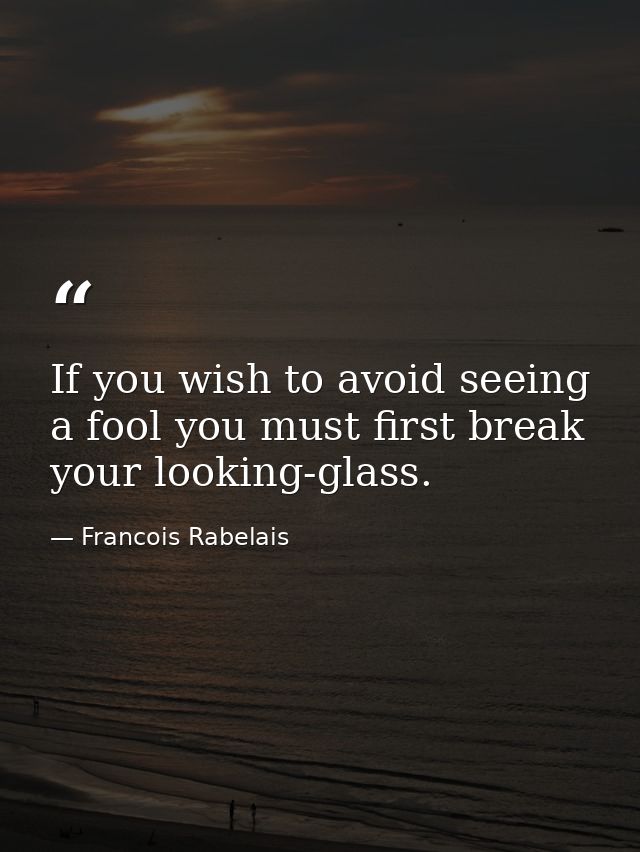 If you wish to avoid seeing a fool you must first break your looking-glass. — Francois Rabelais