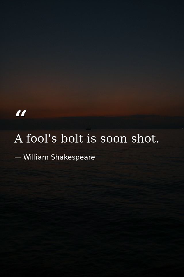 A fool's bolt is soon shot. — William Shakespeare