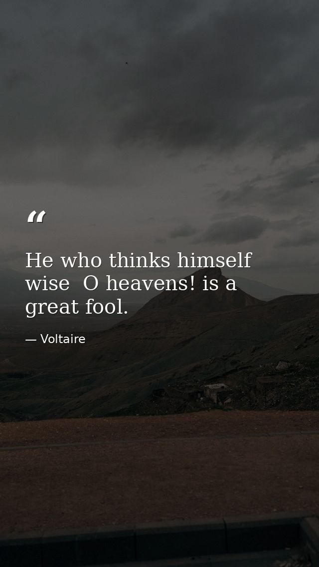 He who thinks himself wise  O heavens! is a great fool. — Voltaire