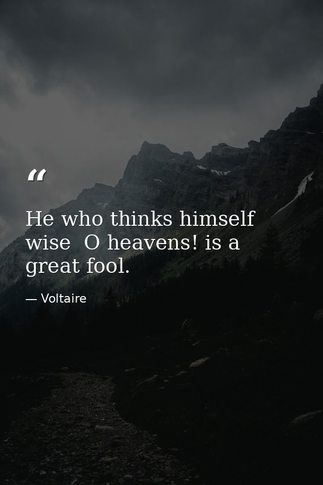 He who thinks himself wise  O heavens! is a great fool. — Voltaire