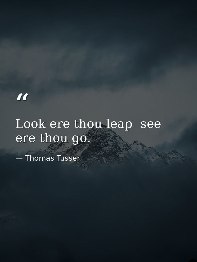 Look ere thou leap  see ere thou go. — Thomas Tusser