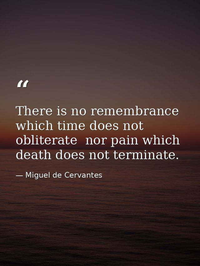 There is no remembrance which time does not obliterate  nor pain which death does not terminate. — Miguel de Cervantes
