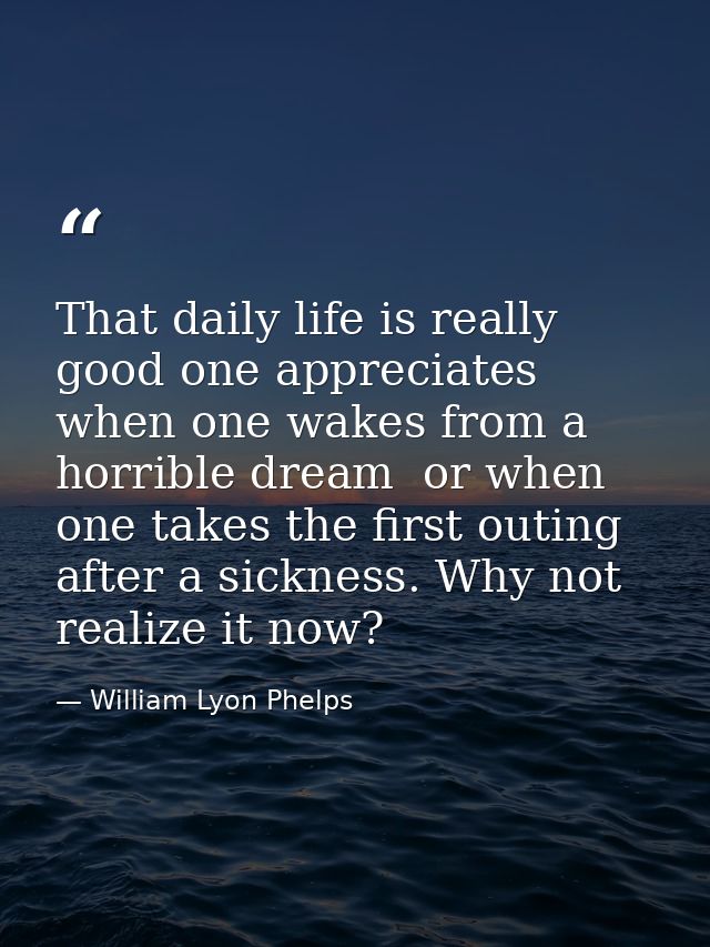 That daily life is really good one appreciates when one wakes from a horrible dream  or when one takes the first outing  — William Lyon Phelps