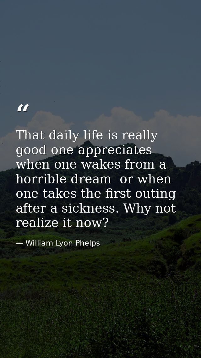 That daily life is really good one appreciates when one wakes from a horrible dream  or when one takes the first outing  — William Lyon Phelps