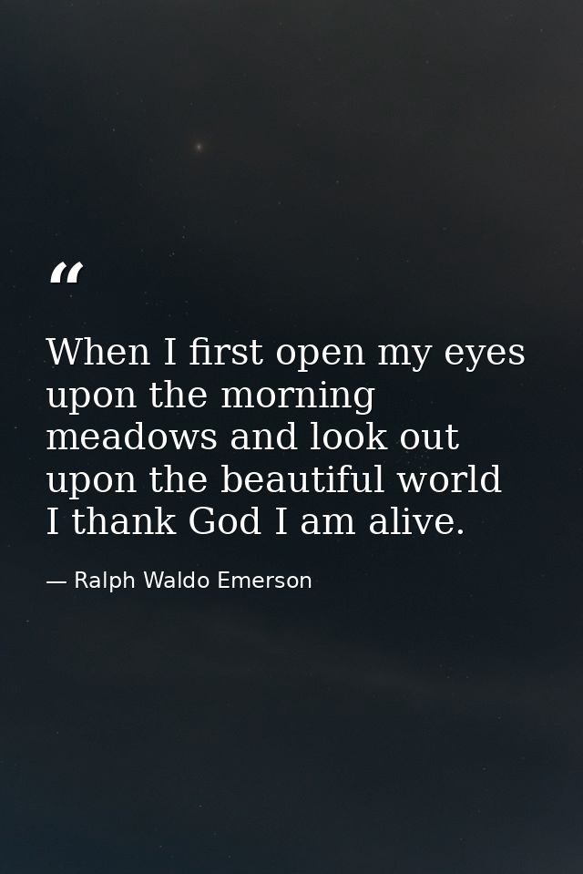 When I first open my eyes upon the morning meadows and look out upon the beautiful world  I thank God I am alive. — Ralph Waldo Emerson