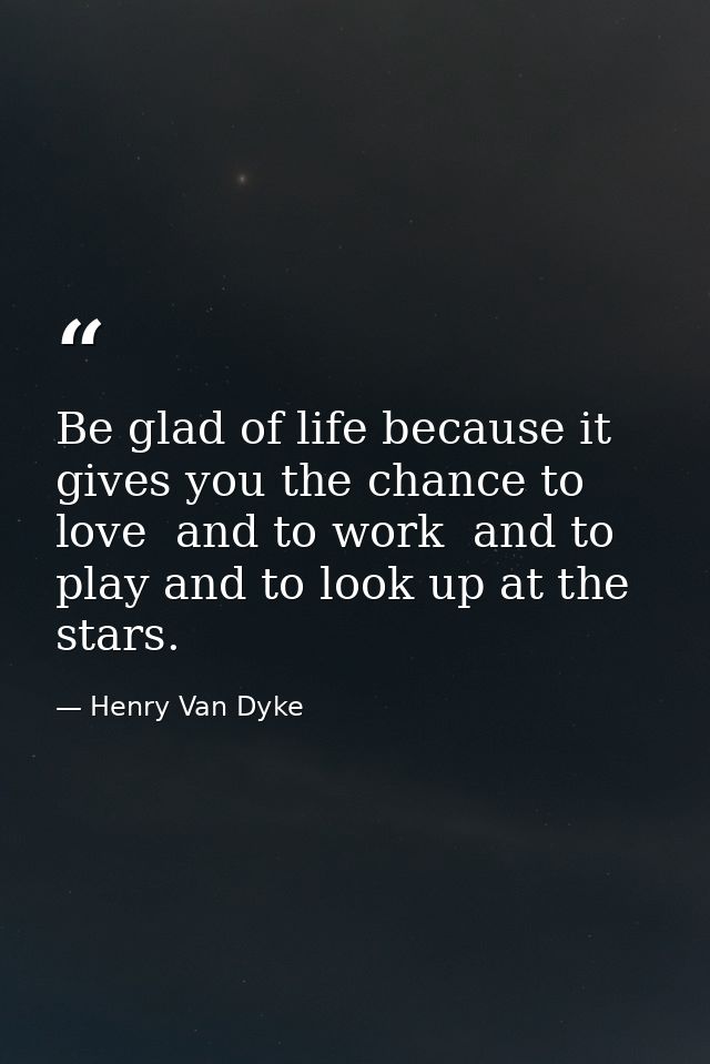 Be glad of life because it gives you the chance to love  and to work  and to play and to look up at the stars. — Henry Van Dyke