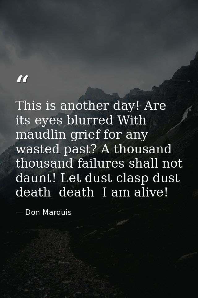 This is another day! Are its eyes blurred With maudlin grief for any wasted past? A thousand thousand failures shall not — Don Marquis