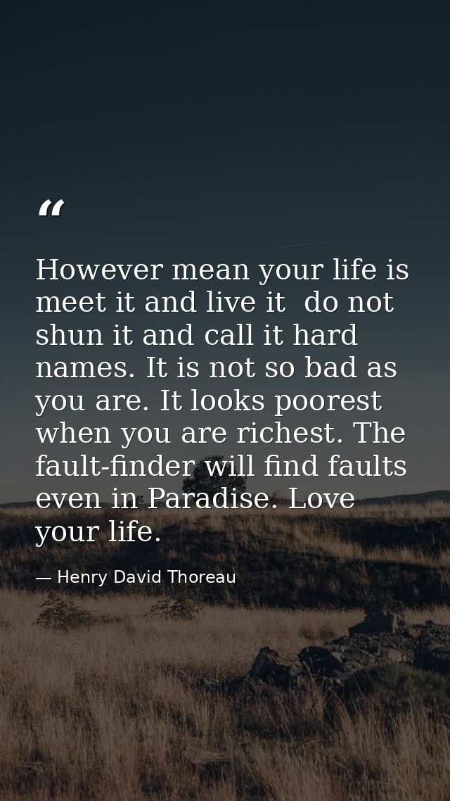 However mean your life is  meet it and live it  do not shun it and call it hard names. It is not so bad as you are. It l — Henry David Thoreau