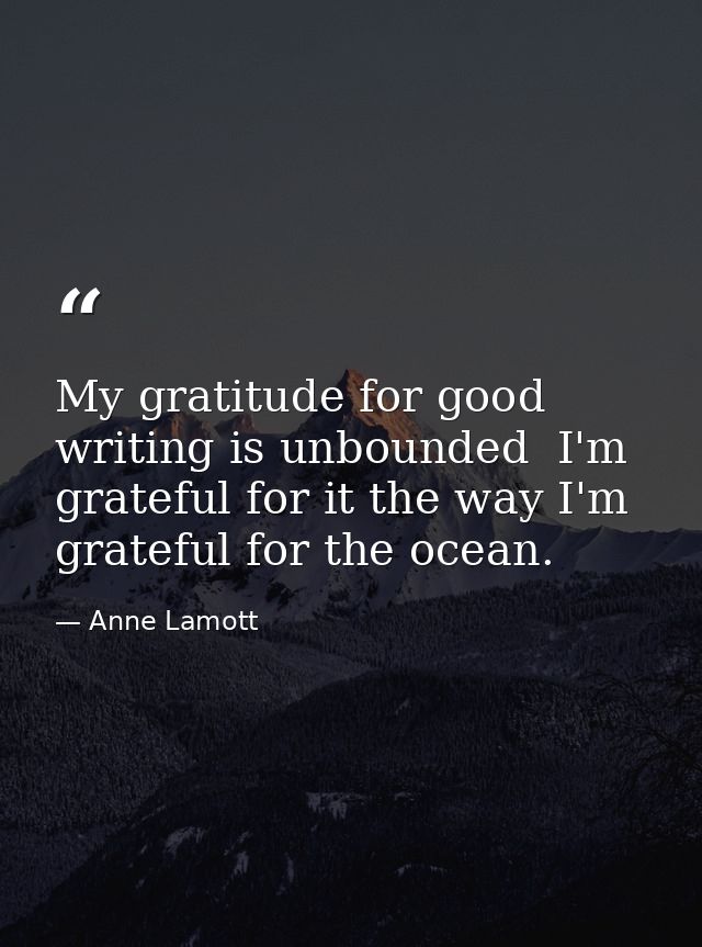 My gratitude for good writing is unbounded  I'm grateful for it the way I'm grateful for the ocean. — Anne Lamott