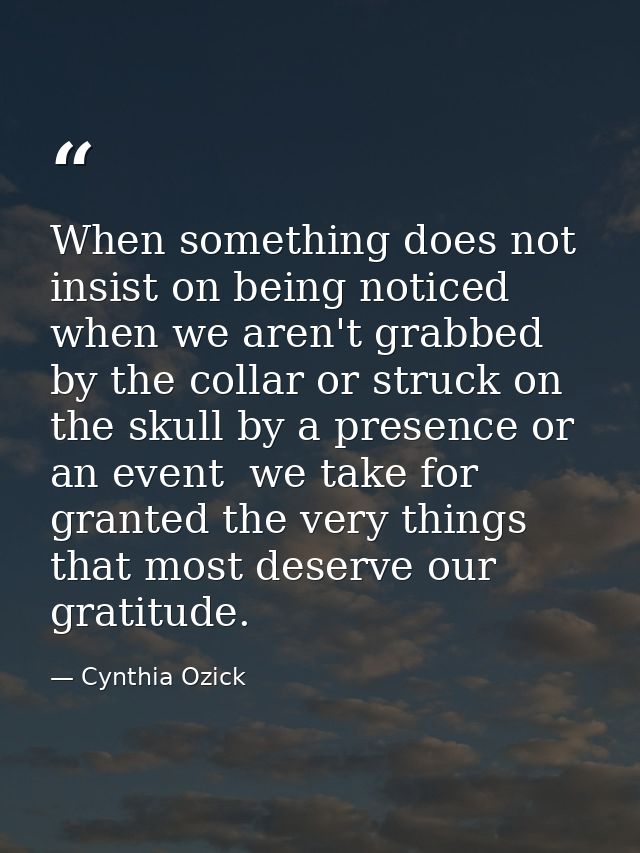 When something does not insist on being noticed  when we aren't grabbed by the collar or struck on the skull by a presen — Cynthia Ozick