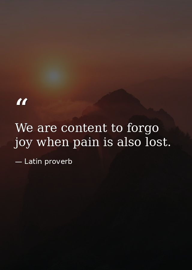 We are content to forgo joy when pain is also lost. — Latin proverb