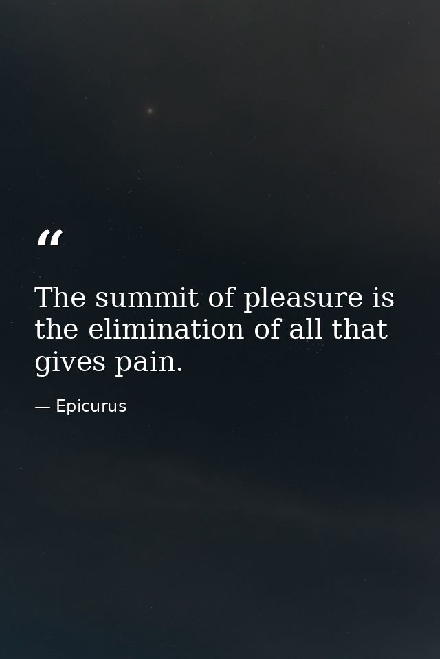 The summit of pleasure is the elimination of all that gives pain. — Epicurus