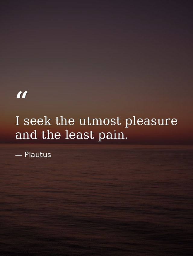 I seek the utmost pleasure and the least pain. — Plautus