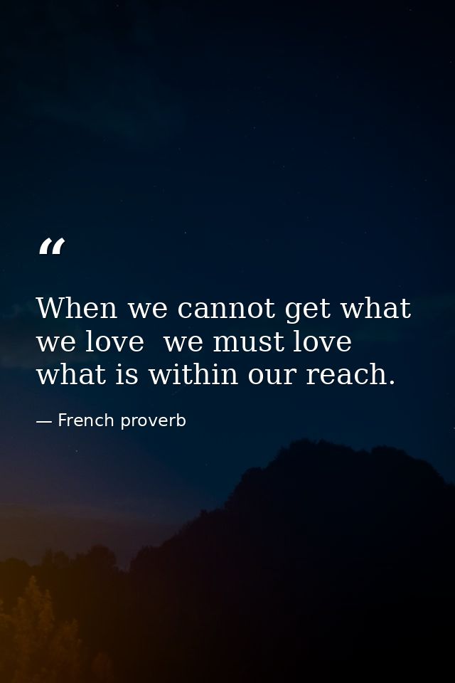 When we cannot get what we love  we must love what is within our reach. — French proverb