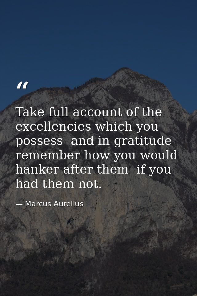 Take full account of the excellencies which you possess  and in gratitude remember how you would hanker after them  if y — Marcus Aurelius