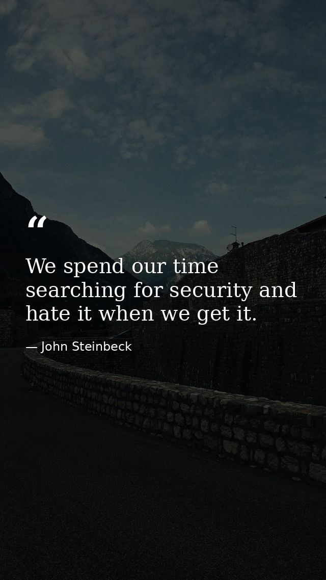 We spend our time searching for security and hate it when we get it. — John Steinbeck