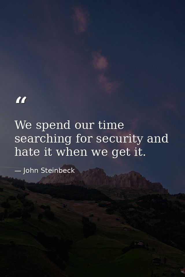 We spend our time searching for security and hate it when we get it. — John Steinbeck
