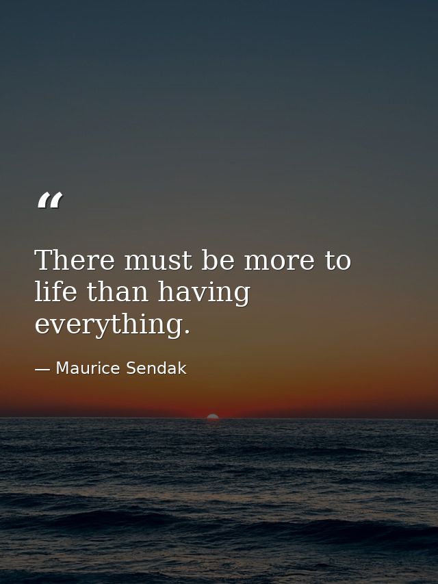 There must be more to life than having everything. — Maurice Sendak