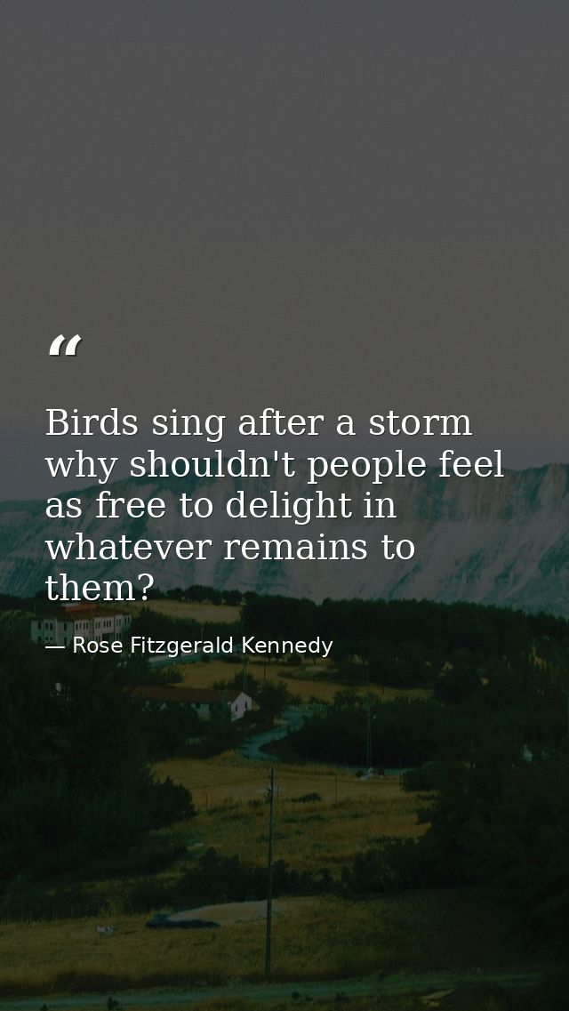 Birds sing after a storm  why shouldn't people feel as free to delight in whatever remains to them? — Rose Fitzgerald Kennedy