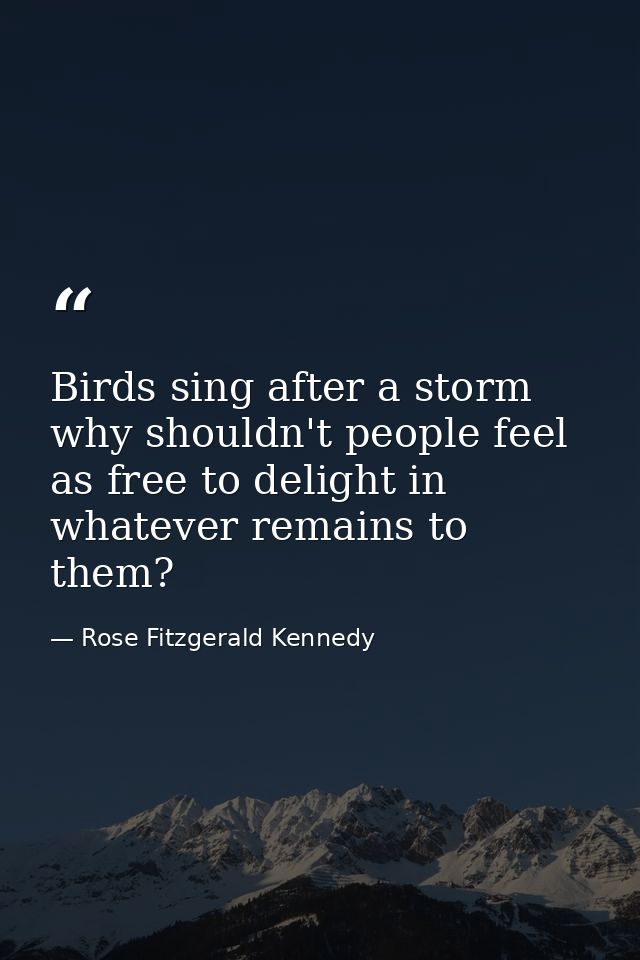 Birds sing after a storm  why shouldn't people feel as free to delight in whatever remains to them? — Rose Fitzgerald Kennedy