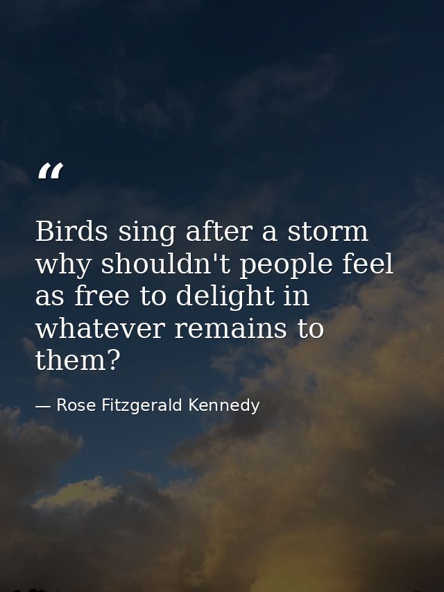 Birds sing after a storm  why shouldn't people feel as free to delight in whatever remains to them? — Rose Fitzgerald Kennedy