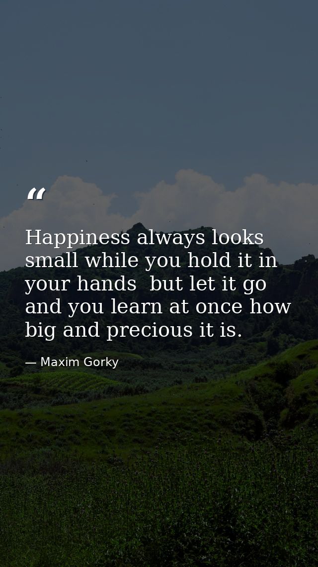 Happiness always looks small while you hold it in your hands  but let it go  and you learn at once how big and precious  — Maxim Gorky
