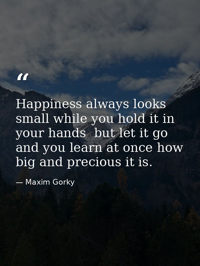 Happiness always looks small while you hold it in your hands  but let it go  and you learn at once how big and precious  — Maxim Gorky
