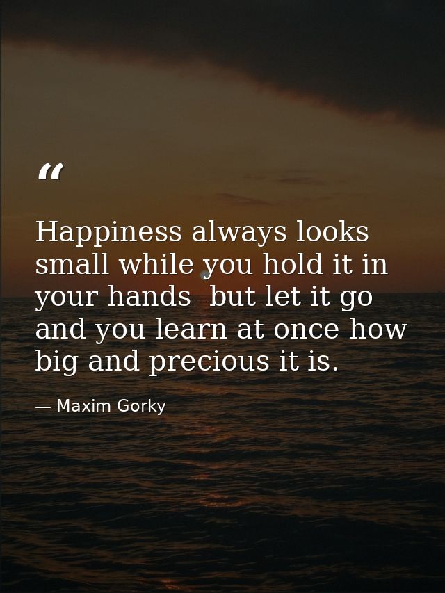 Happiness always looks small while you hold it in your hands  but let it go  and you learn at once how big and precious  — Maxim Gorky