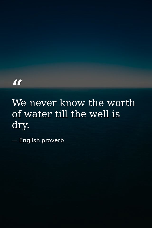 We never know the worth of water till the well is dry. — English proverb