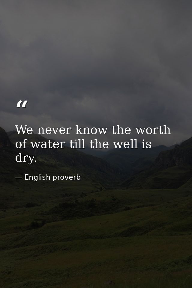 We never know the worth of water till the well is dry. — English proverb