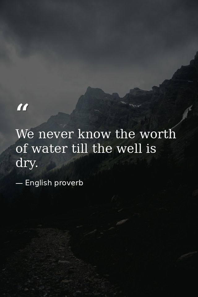 We never know the worth of water till the well is dry. — English proverb