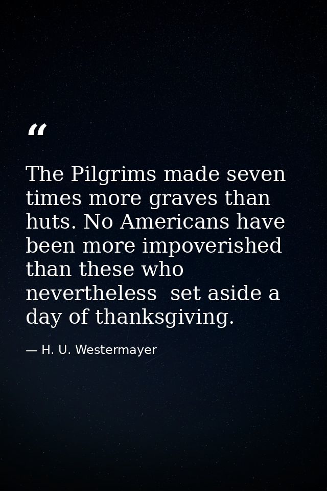 The Pilgrims made seven times more graves than huts. No Americans have been more impoverished than these who  neverthele — H. U. Westermayer